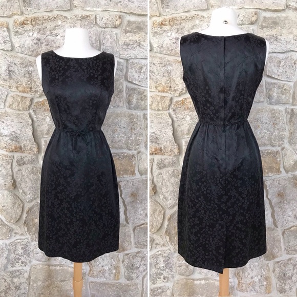 Vintage 50s Black Floral Brocade Dress Set with Kitten Bow Waist Audrey Hepburn - Picture 2 of 16